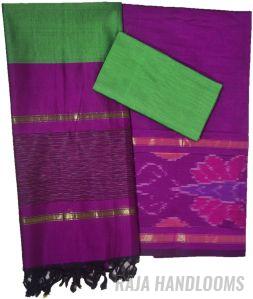 3PC Pochampally Ikat / Ikkat Handloom Cotton Silk Unstitched Dress Material Set for Women - DA016