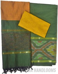 3PC Pochampally Ikat / Ikkat Handloom Cotton Silk Unstitched Dress Material Set for Women - DA017