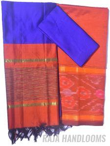 3PC Pochampally Ikat / Ikkat Handloom Cotton Silk Unstitched Dress Material Set for Women - DA018