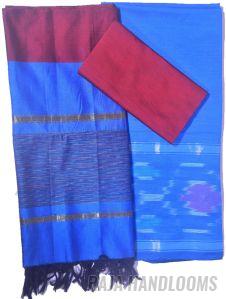 3PC Pochampally Ikat / Ikkat Handloom Cotton Silk Unstitched Dress Material Set for Women - DA019