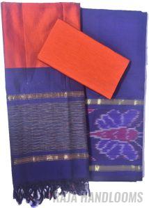 3PC Pochampally Ikat / Ikkat Handloom Cotton Silk Unstitched Dress Material Set for Women - DA020