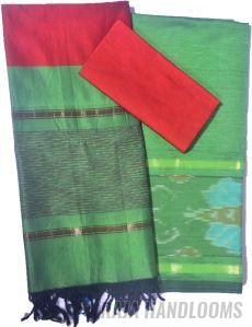 3PC Pochampally Ikat / Ikkat Handloom Cotton Silk Unstitched Dress Material Set for Women - DA021