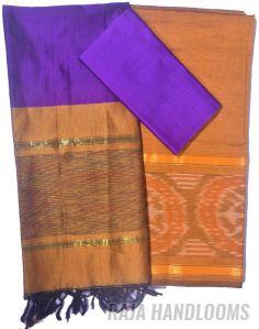 3PC Pochampally Ikat / Ikkat Handloom Cotton Silk Unstitched Dress Material Set for Women - DA023