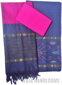 3PC Pochampally Ikat / Ikkat Handloom Cotton Silk Unstitched Dress Material Set for Women - DA024