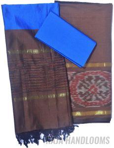 3PC Pochampally Ikat / Ikkat Handloom Cotton Silk Unstitched Dress Material Set for Women - DA025