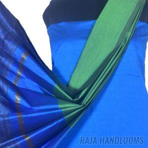 3PC Pochampally Ikat / Ikkat Handloom Cotton Silk Unstitched Dress Material Set for Women - DA026