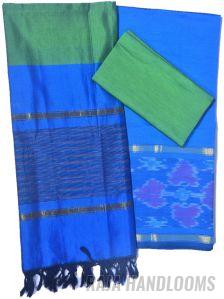 3PC Pochampally Ikat / Ikkat Handloom Cotton Silk Unstitched Dress Material Set for Women - DA026