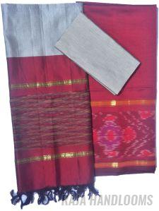 3PC Pochampally Ikat / Ikkat Handloom Cotton Silk Unstitched Dress Material Set for Women - DA027