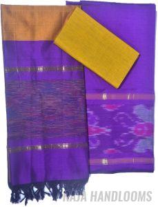 3PC Pochampally Ikat / Ikkat Handloom Cotton Silk Unstitched Dress Material Set for Women - DA028