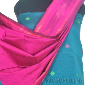 3PC Pochampally Ikat / Ikkat Handloom Cotton Silk Unstitched Dress Material Set for Women - BU001