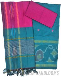 3PC Pochampally Ikat / Ikkat Handloom Cotton Silk Unstitched Dress Material Set for Women - BU001