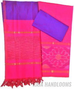 3PC Pochampally Ikat / Ikkat Handloom Cotton Silk Unstitched Dress Material Set for Women - DA003