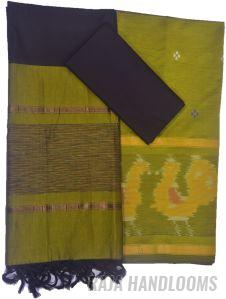 3PC Pochampally Ikat / Ikkat Handloom Cotton Silk Unstitched Dress Material Set for Women - BU002