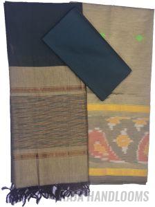 3PC Pochampally Ikat / Ikkat Handloom Cotton Silk Unstitched Dress Material Set for Women - BU003