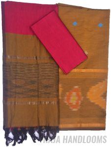 3PC Pochampally Ikat / Ikkat Handloom Cotton Silk Unstitched Dress Material Set for Women - BU005