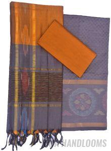3PC Pochampally Ikat / Ikkat Handloom Cotton Silk Unstitched Dress Material Set for Women - AL001