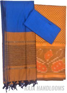 3PC Pochampally Ikat / Ikkat Handloom Cotton Silk Unstitched Dress Material Set for Women - AL002