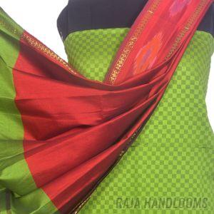 3PC Pochampally Ikat / Ikkat Handloom Cotton Silk Unstitched Dress Material Set for Women - AL003