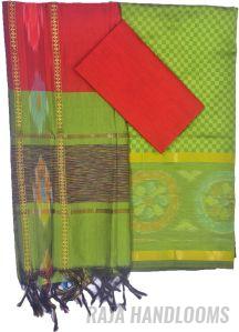 3PC Pochampally Ikat / Ikkat Handloom Cotton Silk Unstitched Dress Material Set for Women - AL003