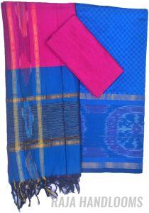 3PC Pochampally Ikat / Ikkat Handloom Cotton Silk Unstitched Dress Material Set for Women - AL004