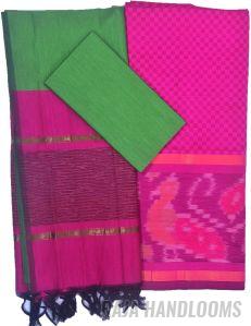 3PC Pochampally Ikat / Ikkat Handloom Cotton Silk Unstitched Dress Material Set for Women - AL005