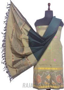 3PC Pochampally Ikat / Ikkat Handloom Cotton Silk Unstitched Dress Material Set for Women - BU003