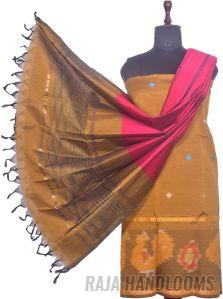 3PC Pochampally Ikat / Ikkat Handloom Cotton Silk Unstitched Dress Material Set for Women - BU005