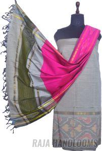 3PC Pochampally Ikat / Ikkat Handloom Cotton Silk Unstitched Dress Material Set for Women - PE003