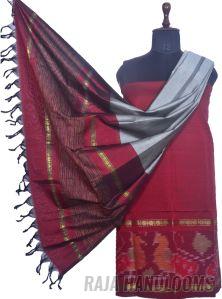 3PC Pochampally Ikat / Ikkat Handloom Cotton Silk Unstitched Dress Material Set for Women - PE005