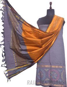 3PC Pochampally Ikat / Ikkat Handloom Cotton Silk Unstitched Dress Material Set for Women - AL001