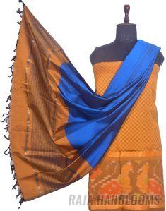 3PC Pochampally Ikat / Ikkat Handloom Cotton Silk Unstitched Dress Material Set for Women - AL002