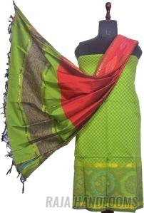 3PC Pochampally Ikat / Ikkat Handloom Cotton Silk Unstitched Dress Material Set for Women - AL003