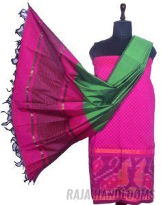 3PC Pochampally Ikat / Ikkat Handloom Cotton Silk Unstitched Dress Material Set for Women - AL005