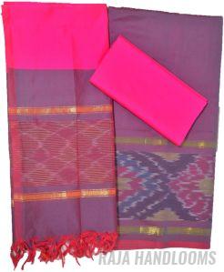 3PC Pochampally Ikat / Ikkat Handloom Cotton Silk Unstitched Dress Material Set for Women - DA004