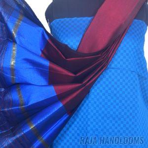 3PC Pochampally Ikat / Ikkat Handloom Cotton Silk Unstitched Dress Material Set for Women - AL007