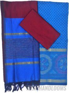 3PC Pochampally Ikat / Ikkat Handloom Cotton Silk Unstitched Dress Material Set for Women - AL007