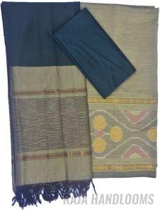 3PC Pochampally Ikat / Ikkat Handloom Cotton Silk Unstitched Dress Material Set for Women - PE001