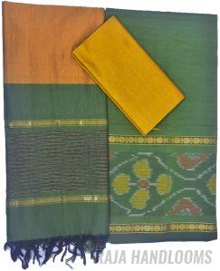 3PC Pochampally Ikat / Ikkat Handloom Cotton Silk Unstitched Dress Material Set for Women - PE002