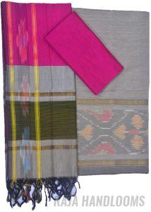 3PC Pochampally Ikat / Ikkat Handloom Cotton Silk Unstitched Dress Material Set for Women - PE003