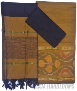 3PC Pochampally Ikat / Ikkat Handloom Cotton Silk Unstitched Dress Material Set for Women - PE004