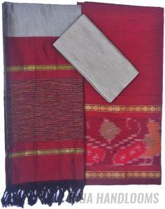 3PC Pochampally Ikat / Ikkat Handloom Cotton Silk Unstitched Dress Material Set for Women - PE005