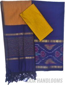 3PC Pochampally Ikat / Ikkat Handloom Cotton Silk Unstitched Dress Material Set for Women - PE006
