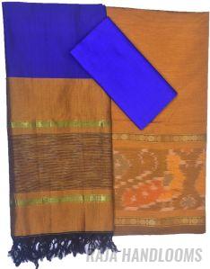3PC Pochampally Ikat / Ikkat Handloom Cotton Silk Unstitched Dress Material Set for Women - PE007