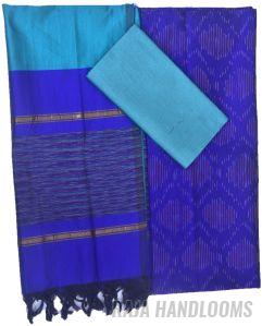 3PC Pochampally Ikat / Ikkat Handloom Cotton Silk Unstitched Dress Material Set for Women - MA001