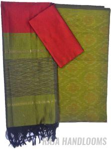 3PC Pochampally Ikat / Ikkat Handloom Cotton Silk Unstitched Dress Material Set for Women - MA003