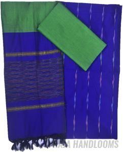 3PC Pochampally Ikat / Ikkat Handloom Cotton Silk Unstitched Dress Material Set for Women - SW001