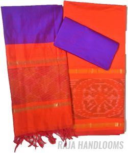 3PC Pochampally Ikat / Ikkat Handloom Cotton Silk Unstitched Dress Material Set for Women - DA007