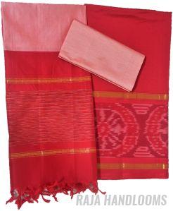 3PC Pochampally Ikat / Ikkat Handloom Cotton Silk Unstitched Dress Material Set for Women - DA008
