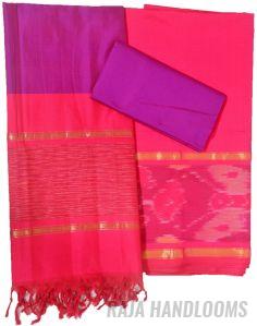 3PC Pochampally Ikat / Ikkat Handloom Cotton Silk Unstitched Dress Material Set for Women - DA009
