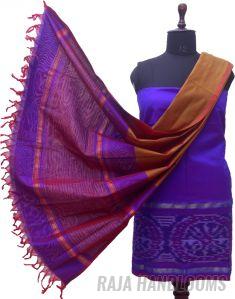 3PC Pochampally Ikat / Ikkat Handloom Cotton Silk Unstitched Dress Material Set for Women - DA001